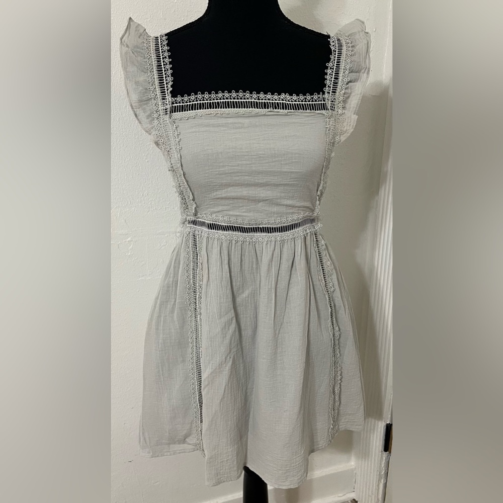 Altar'd State Gray Embellished Sundress with Flutter Sleeves Lagenlook Boho